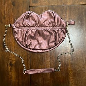 Selena Gomez Bronze/Burgundy Large Lip-shaped Crossbody Purse